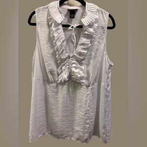 Lane Bryant Sleeveless ruffled Crinkle blouse White SZ 20 EUC